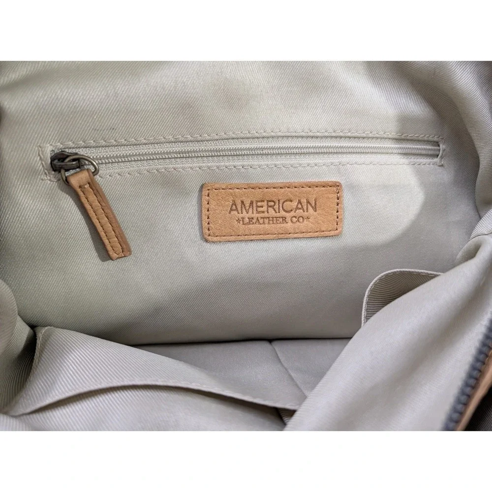 American Leather‎ Co Lenox Triple Entry Satchel Bag Purse Leather Cafe Latte